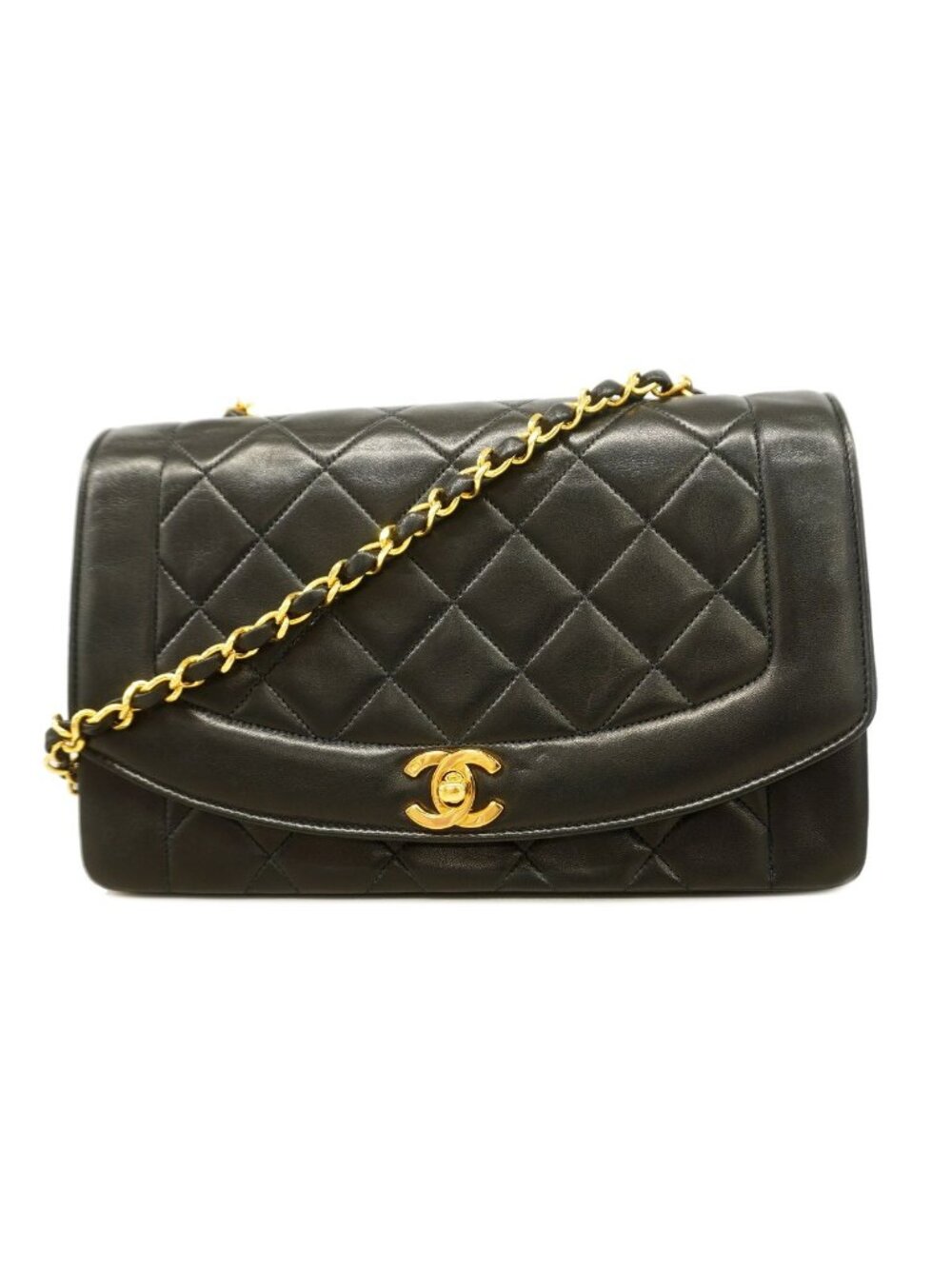 Chanel Shoulder Bag Diana Lambskin Black Gold